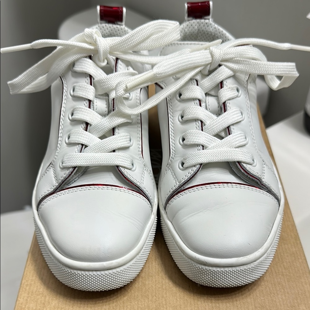 Christian Louboutin White and Red Kids Sneakers